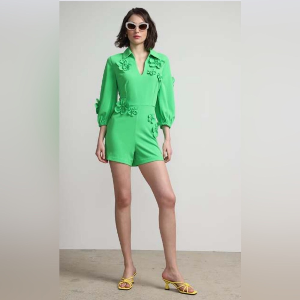 NY & CO brand new with tags green with floral appliqué romper. Easter perfect!